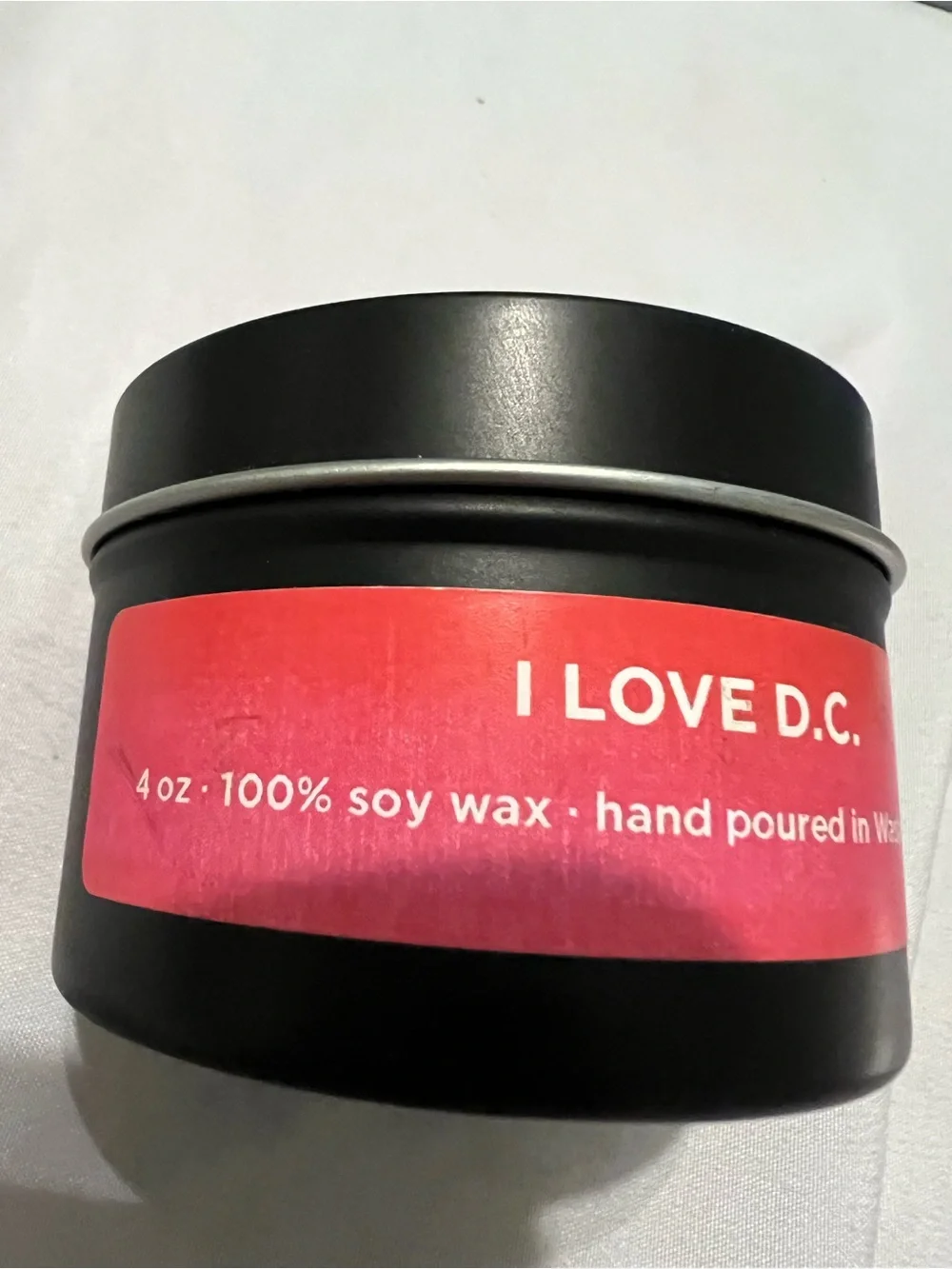 I LOVE D.C. Red Soy Candle in Black Tin